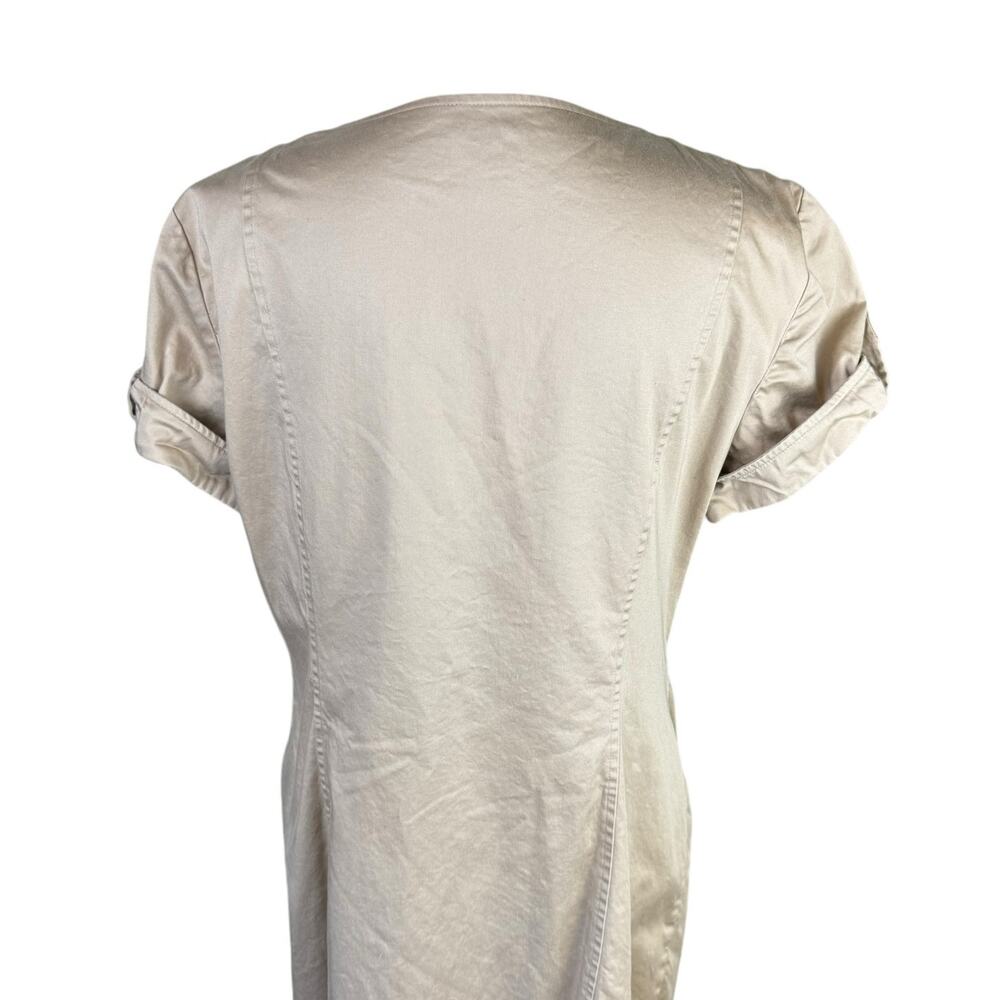 Chico’s Sz 2 Picture Perfect Azalea Khaki Full Zip Ruched Knee Length Dress - Picture 6 of 12
